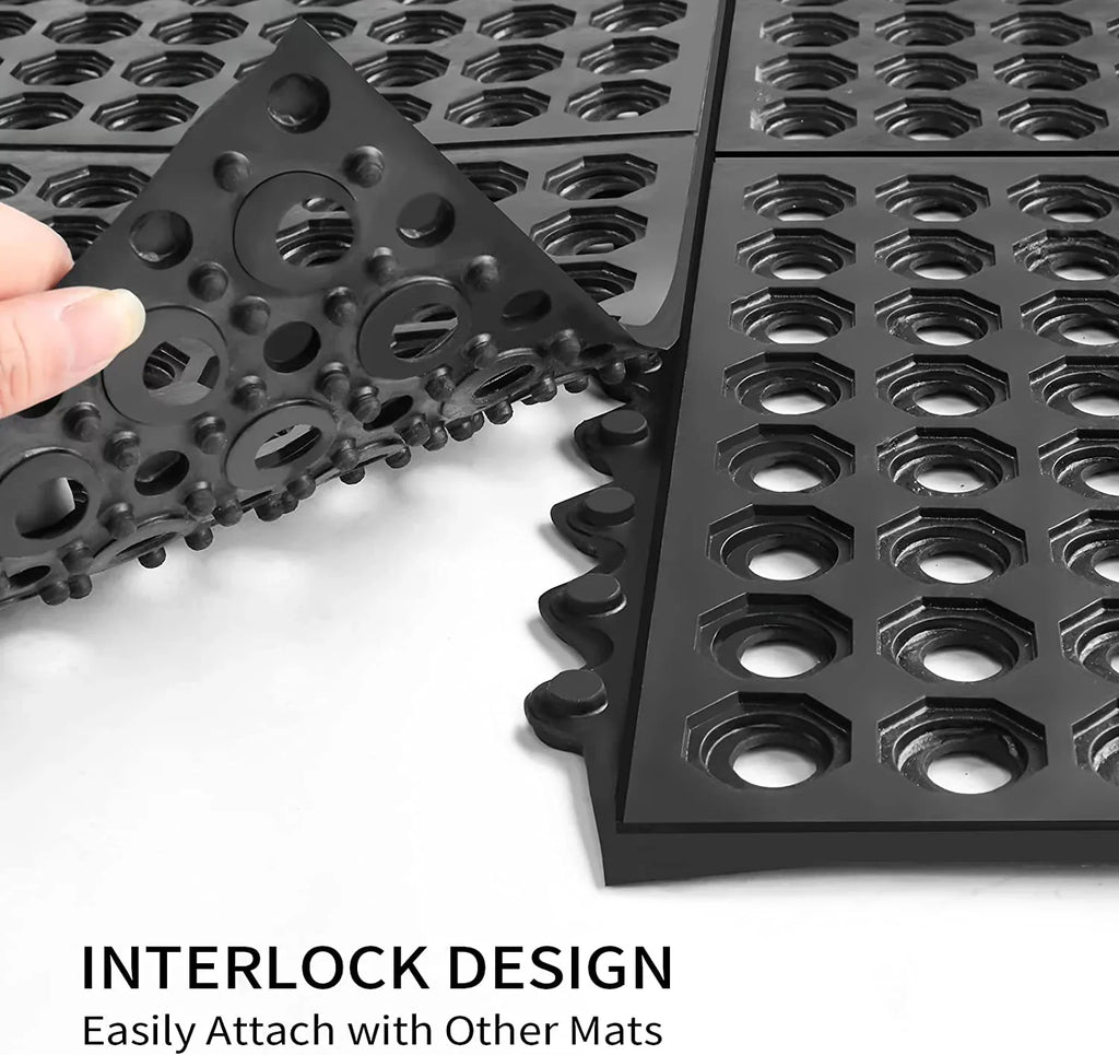 36 x 36 in. 2-Pack Interlocking Rubber Floor Mat for Restaurant Kitchen Bar Garage Anti Fatigue Flooring, Non-Slip Outdoor Shower Pool Drainage Mat