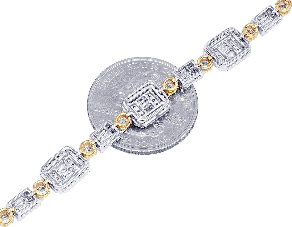 Baguette Cluster Halo 1.30  Diamond Illusion n Toni Set Bracelet Yellow-White Gold 3MM 7"