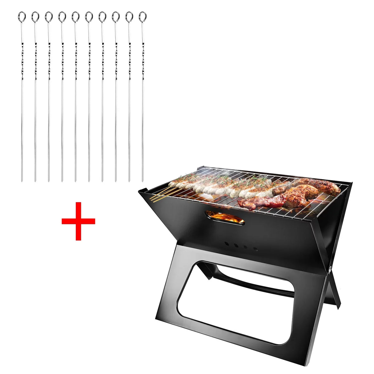 iMountek Portable  Barbecue Grill Foldable Charcoal Grill Camping Garden Outdoor Travel with 10Pcs  Steel