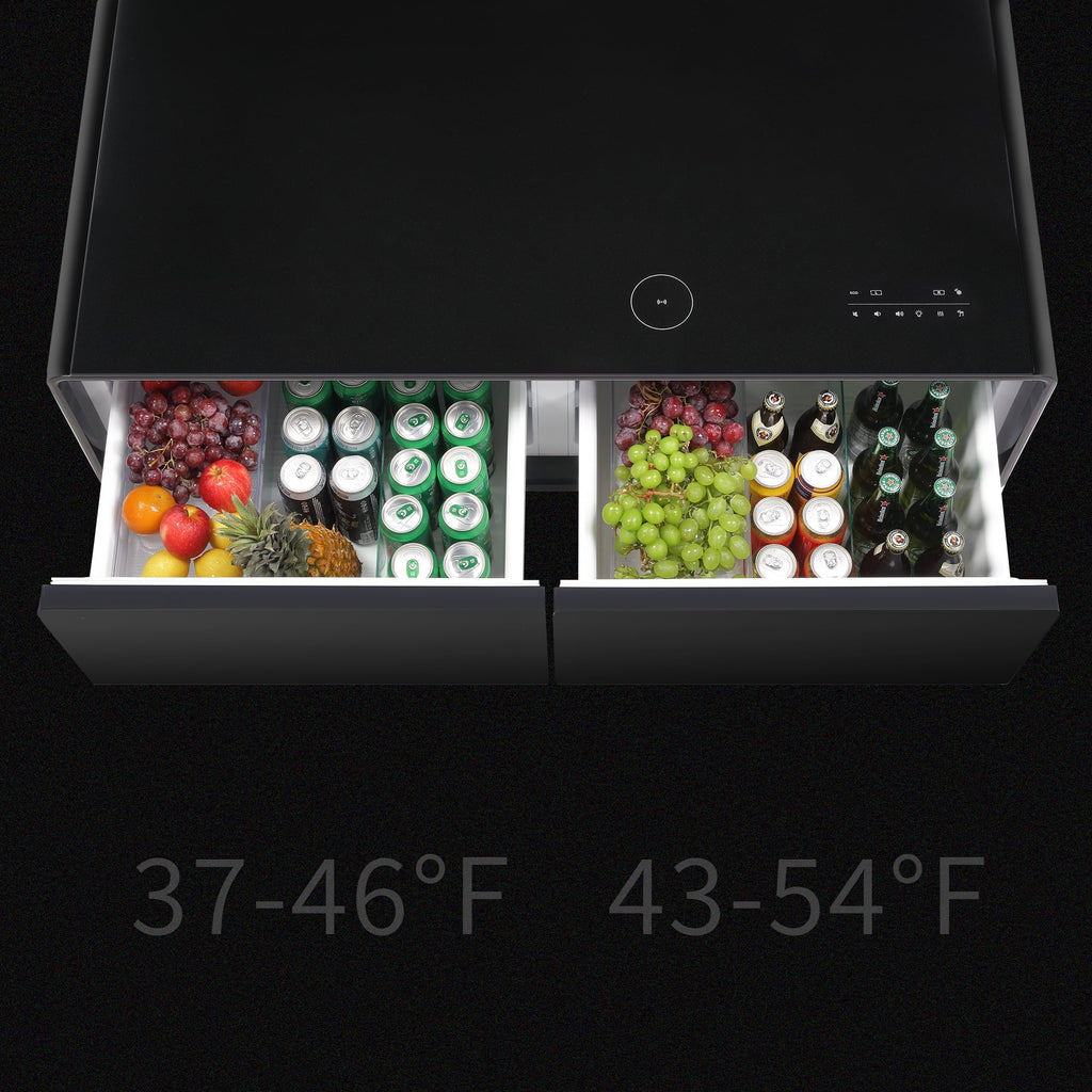Modern Smart Coffee Table with Built-in Fridge, Bluetooth Speaker, Wireless Charging Module, Touch Control Panel, Power Socket,  Interface, Outlet Protection, Atmosphere light, Black