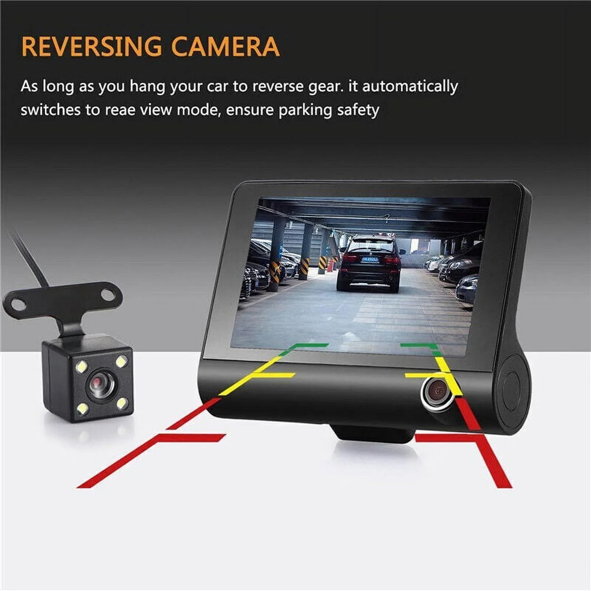 Xhy Car Dual Lens Dash Cam 1080P 4"   Front/Rear/Built-In Video Camera Driving Recorder G-Sensor, Motion Detection and Parking Monitoring