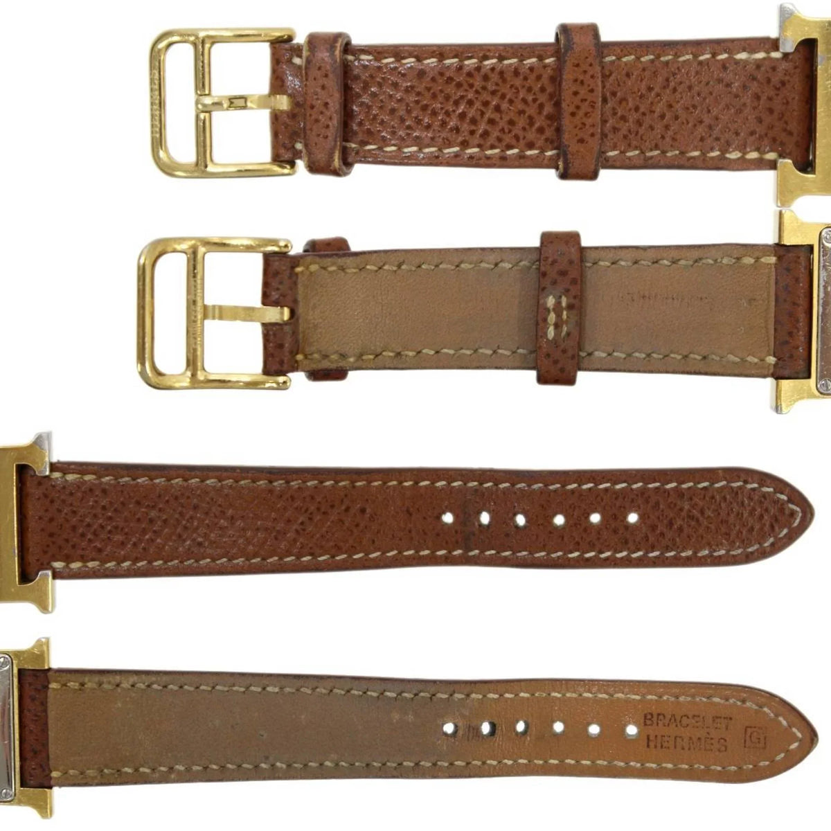Pre-Owned  Hermes H Watch Ladies Quartz Gold x Brown Dial: White HH1.201 □G (Good)