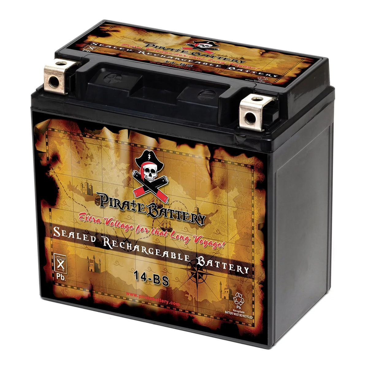 Pirate Battery YTX14- (14- 12 Volt,12 Ah, 200 ) Motorcycle Battery for Kawasaki 800cc Vn800-a, B, C, E Vulcan, Classic, Drifter 1995