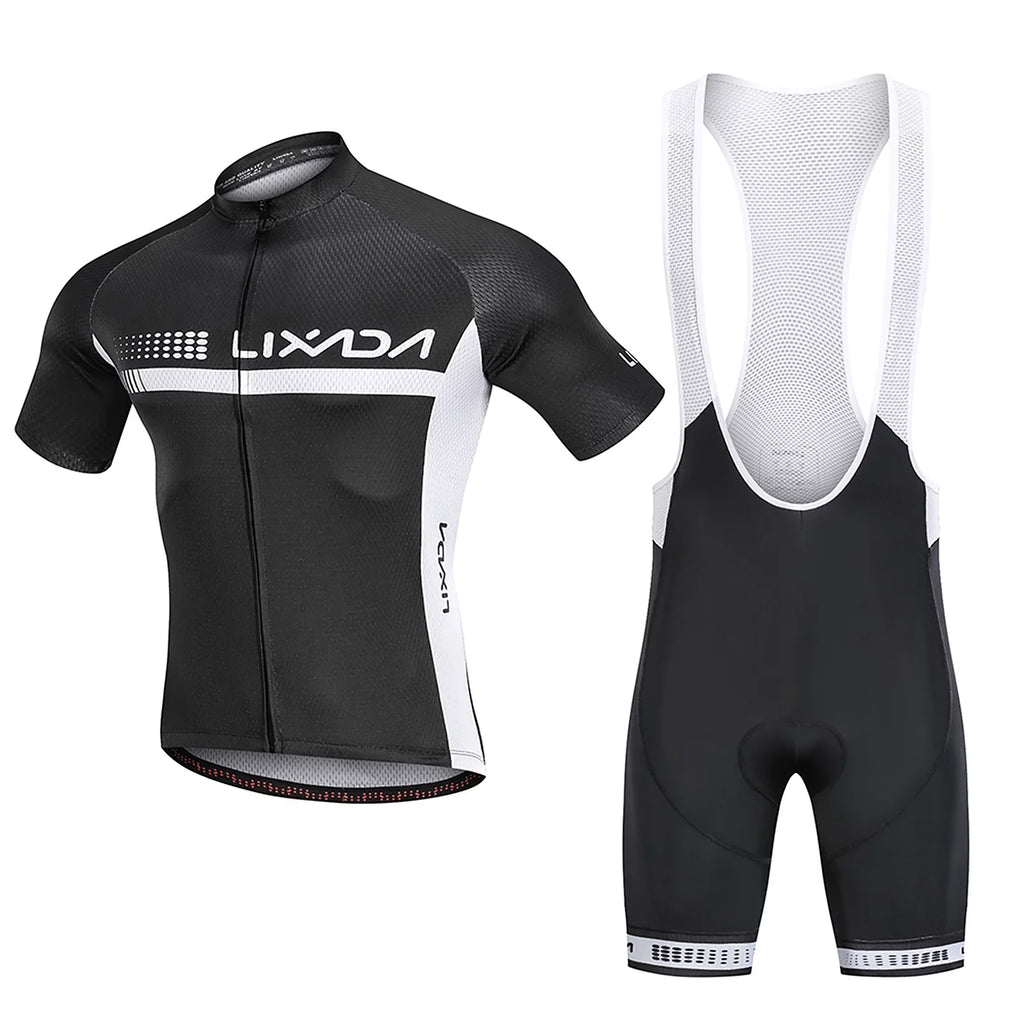 Lixada Summer Cycling Jersey Set Short Sleeve Shirt and Padded Bib Shorts Breathable  Bike Riding Biking Cycling Suit