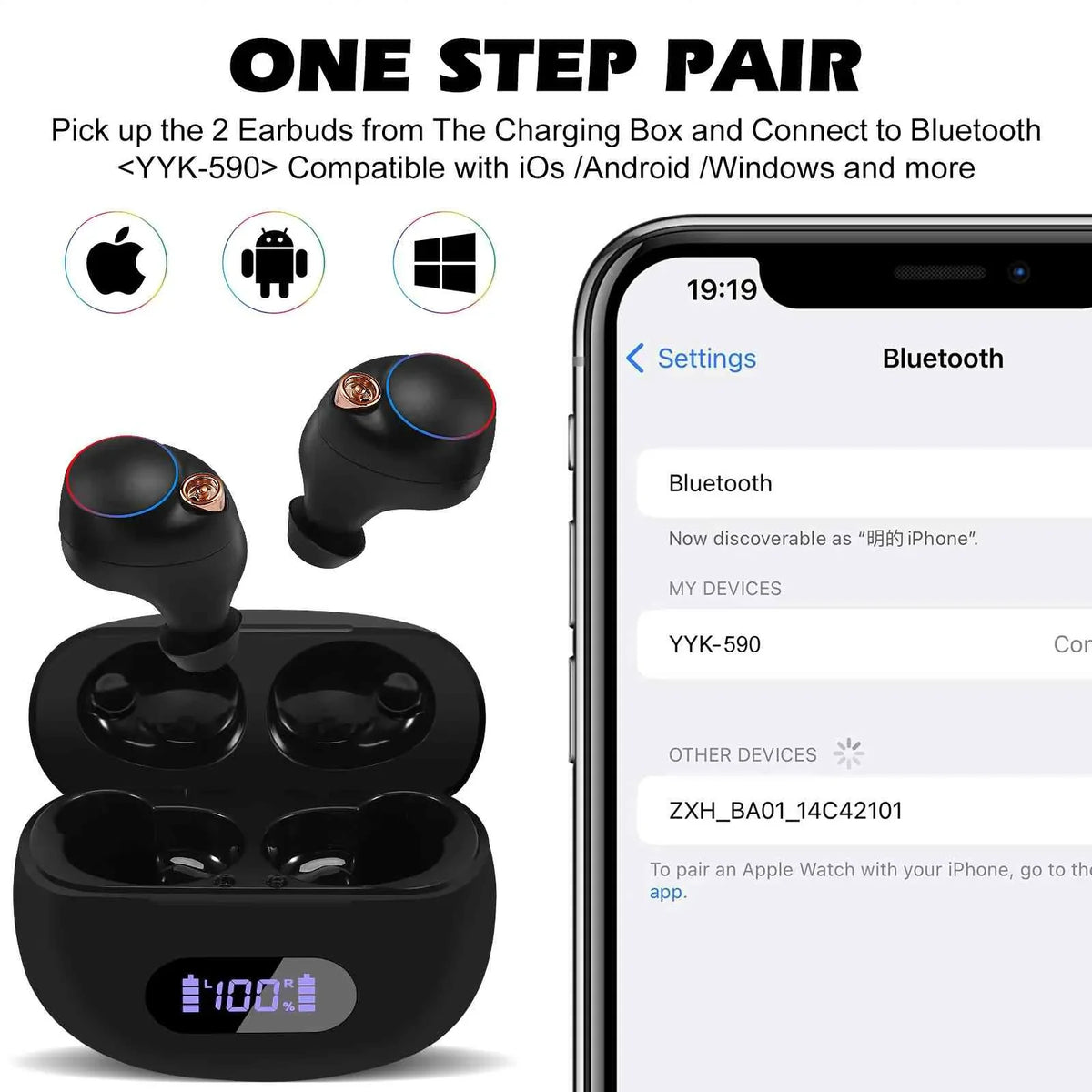 UrbanX True Wireless Bluetooth Earbuds + Charging Case, Black, Dual Connect, IPX5 Water Resistance, Bluetooth 5.2 Connection, Balanced, Bass Boost Compatible with Lenovo Yoga Smart Tab