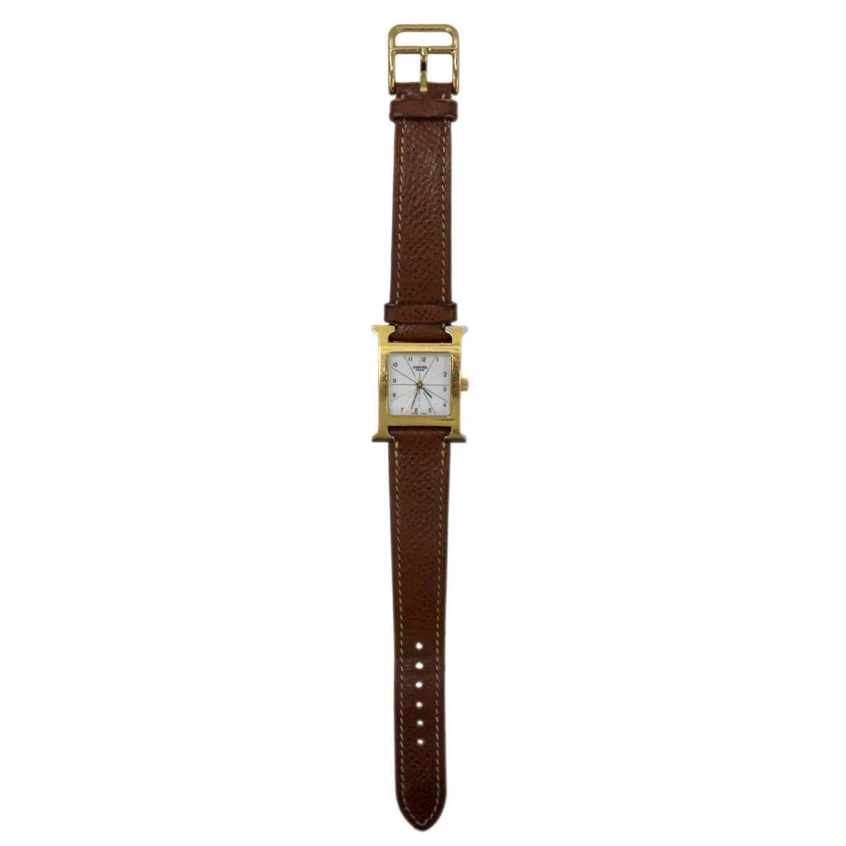 Pre-Owned  Hermes H Watch Ladies Quartz Gold x Brown Dial: White HH1.201 □G (Good)