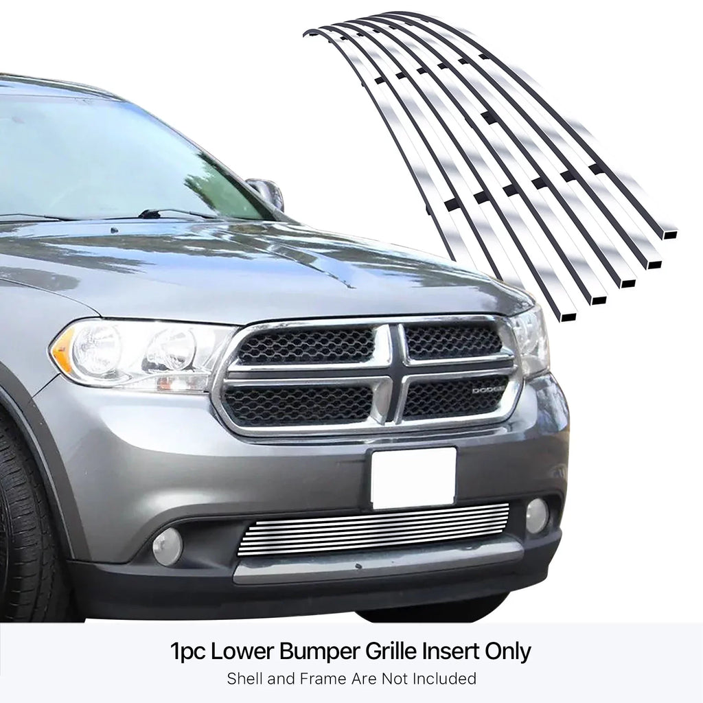 Premium Stainless Steel Silver 8x6 Horizontal Billet Grille Compatible with Dodge Durango 2011-2013 Lower Bumper N19-C96866D
