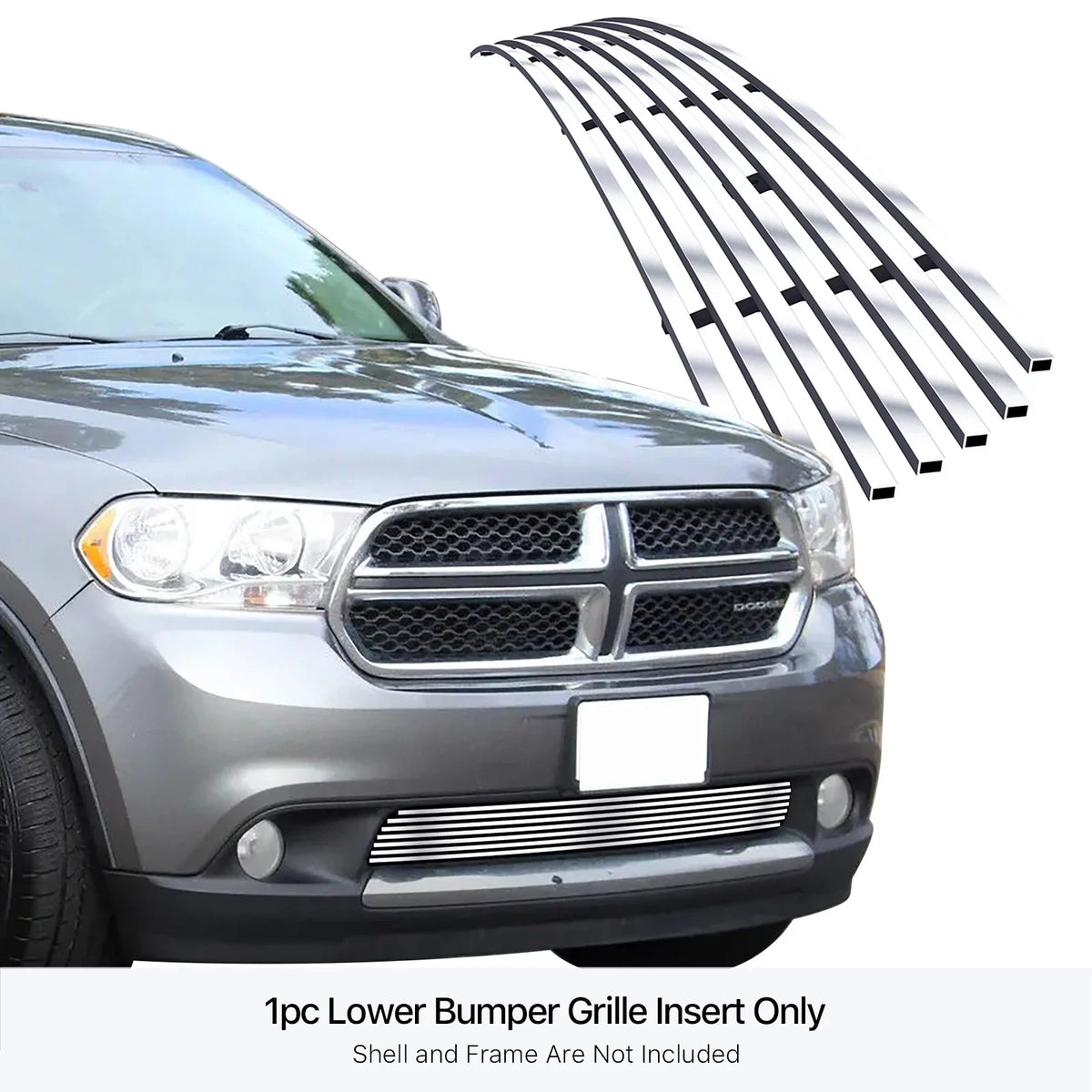Premium Stainless Steel Silver 8x6 Horizontal Billet Grille Compatible with Dodge Durango 2011-2013 Lower Bumper N19-C96866D