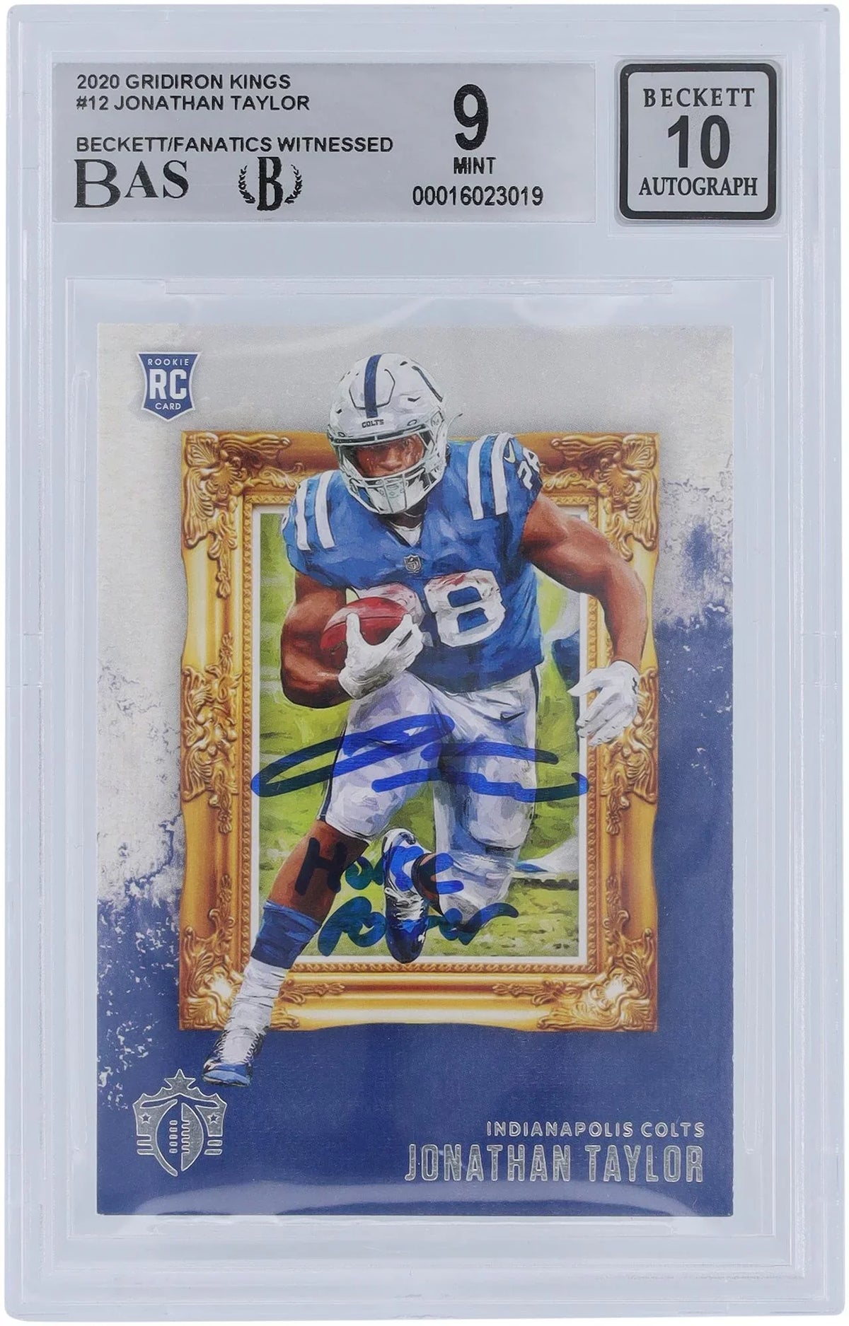Jonathan Taylor Indianapolis Colts Autographed 2020 Panini Gridiron Kings #-12 Beckett Fanatics Witnessed Authenticated 9/10 Rookie Card with "Horse Power" Inscription - Fanatics Authentic Certified