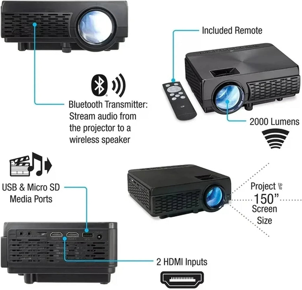 iLive Popup Theater Kit Bundle 2023 With  Cord: 1080p  Mini Projector, 120" Screen, Bluetooth Soundbar, 42" Tripod - Perfect for Home Cinema, Gaming & Outdoor Movies