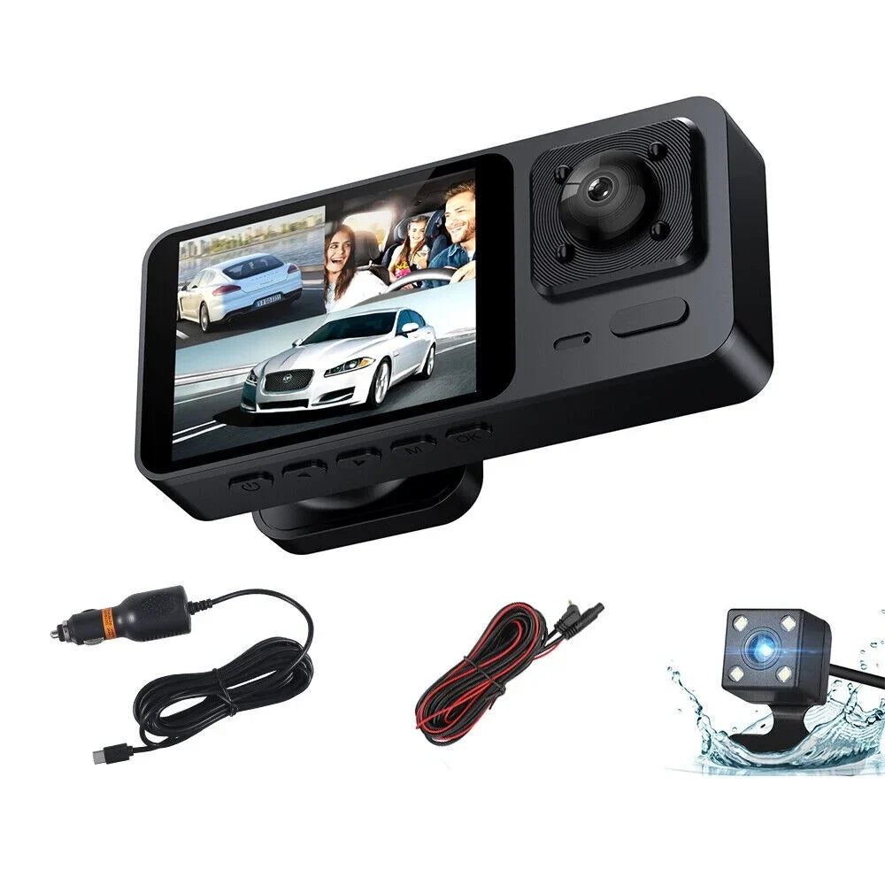 Paddsun Car Dual Lens Dash Camera Cam  1080P Front/Rear/Inside Video Recorder G-Sensor