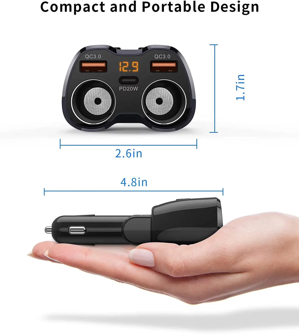 ?Upgraded? ette Lighter Splitter,  180W 2-Socket ette Lighter Adapter with Dual QC3.0 and 20W   C Car Charger Splitter for /Dash Cam/Laptop/iPad/iPhone 13 Pro Max/13/12/11