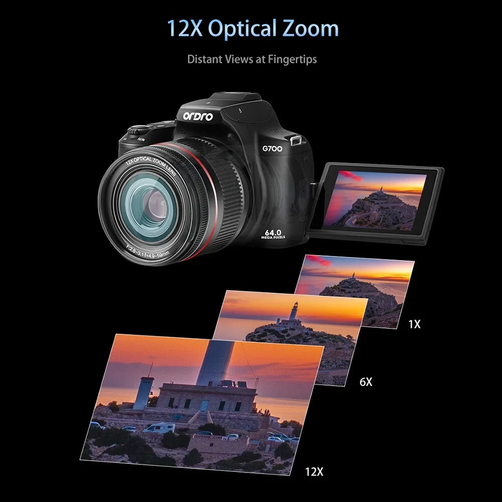 G700 4K Digital Camera WiFi Digital Video Camera Camcorder 64MP 3.0 Inch  Screen 12X Optical Zoom Auto/Manual Focus Built-in Flash Battery Electronic Stabilization with Strap for Vlogging