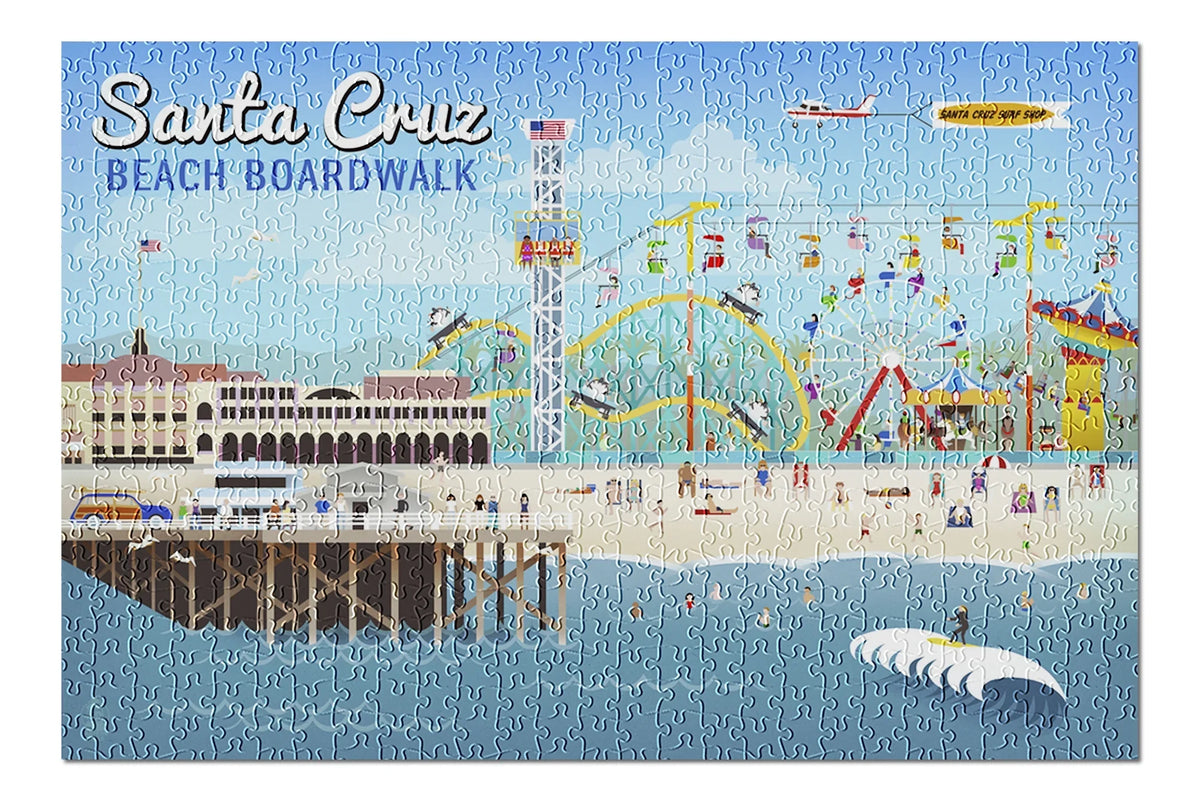 Santa Cruz, California, Retro Scene (19x27 inches, Premium 500 Piece Jigsaw Puzzle for Adults and Family, Made in )