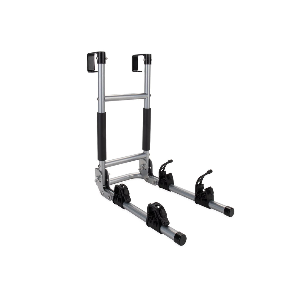 Camco Camper/ Ladder Mount Bike Rack | Holds Up to 2 Bikes | Black & Silver (51492)
