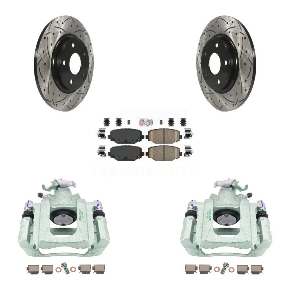 Transit Auto Rear Disc Brake Coated Caliper Drilled Slotted Rotors And Ceramic Pads Kit For 2012 Ram C/V With Dual Piston Front -101645N
