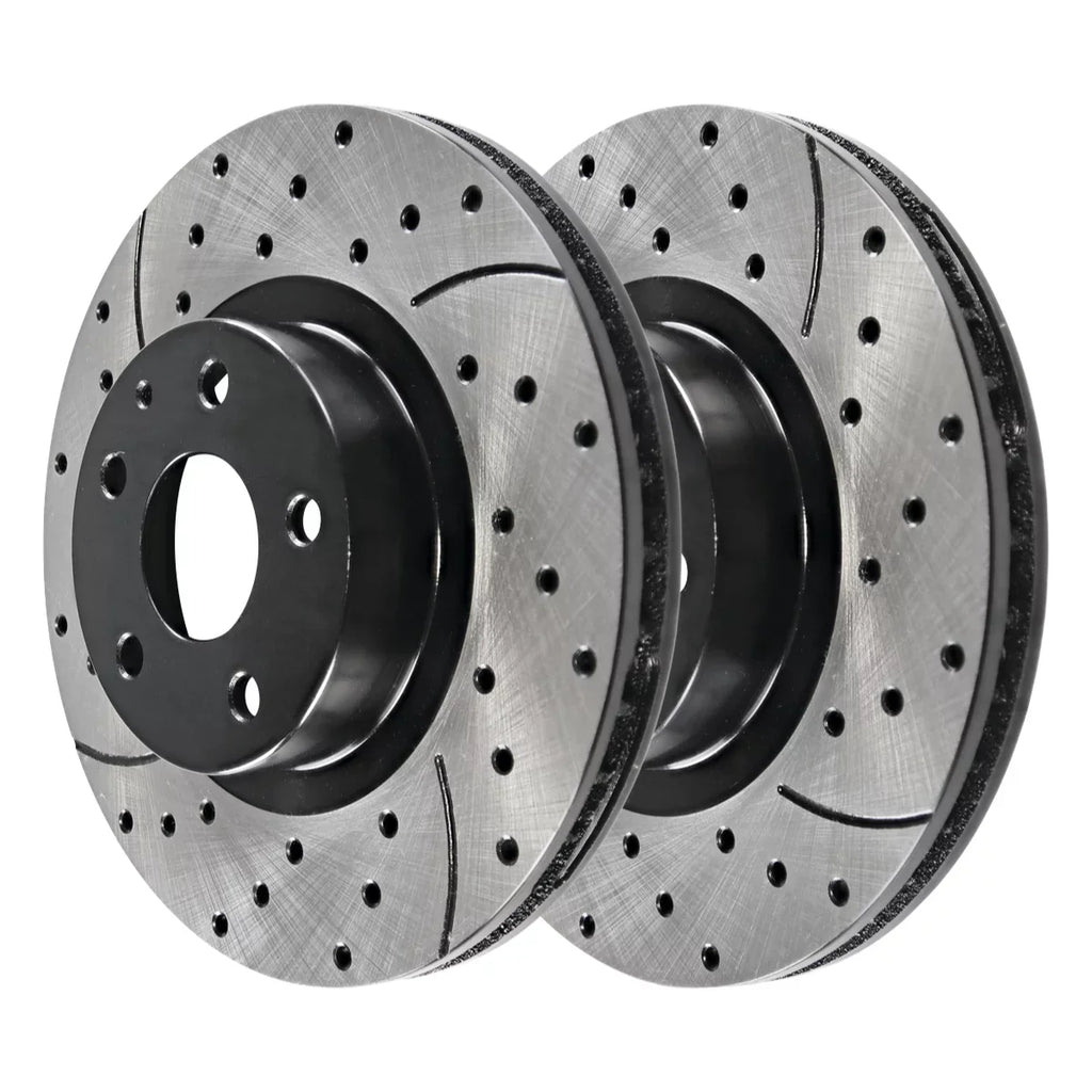 AutoShack Front and Rear Drilled Slotted Brake Rotors Black Set of 4 Replacement for 2016 2017 2018 2019 2020 2021 2022 Mazda -5 2.0L 2.5L   BRKPK200