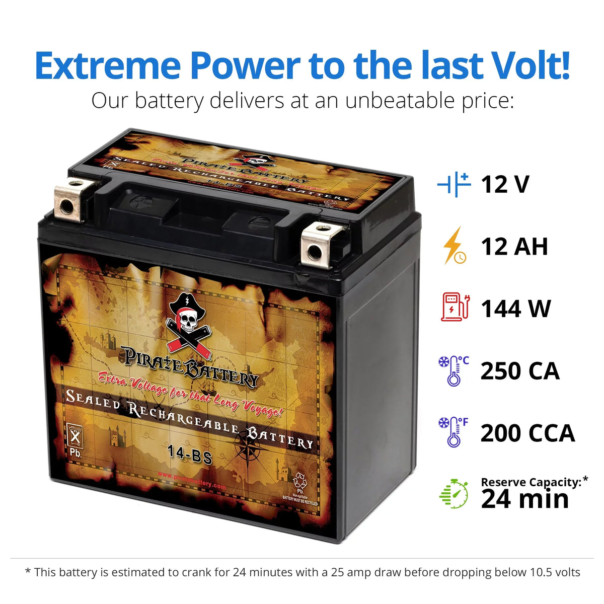 Pirate Battery YTX14- (14- 12 Volt,12 Ah, 200 ) Motorcycle Battery for Honda 1100cc Vt1100c, C3, T Shadow (spirit, Aero, A. C. E. Tourer) 2005