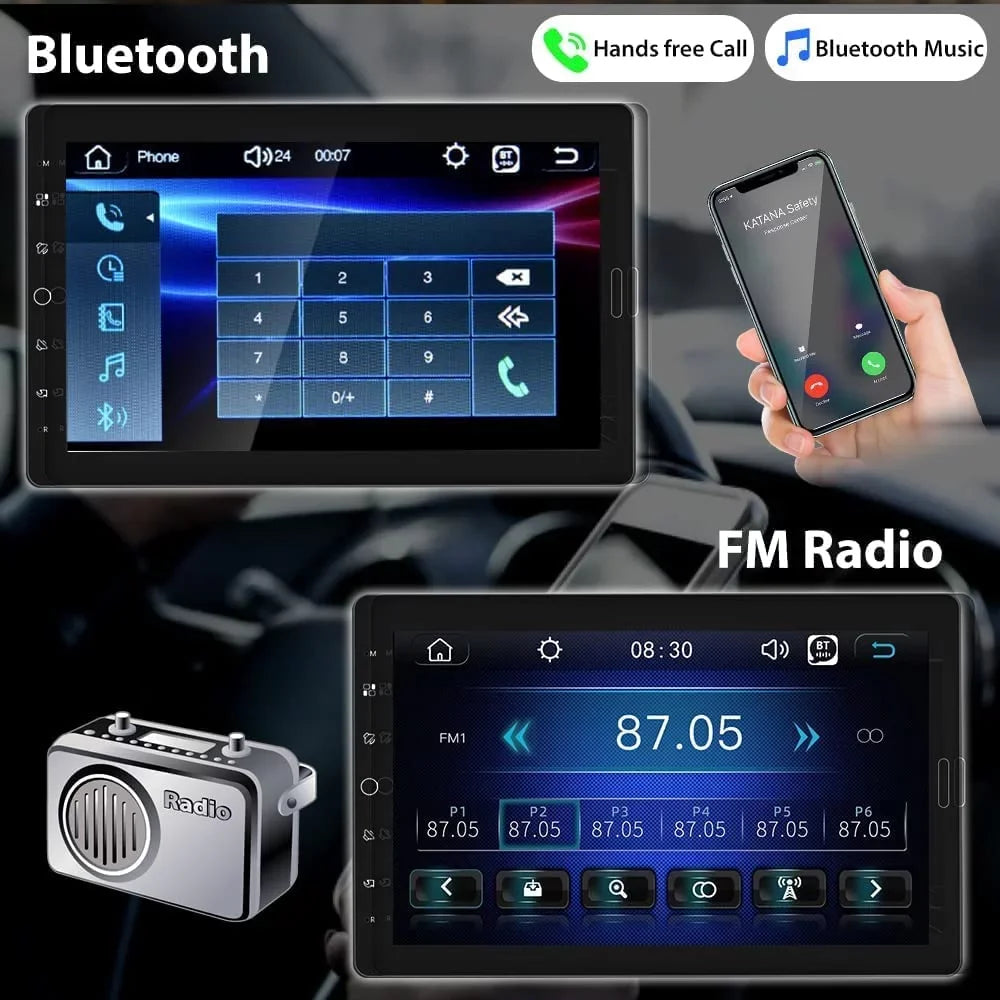 Podofo Single 1 Din 10.1'' Car Stereo Radio Apple Carplay Android Auto  Touch Screen 10 inch Car MP5 Player Bluetooth Mirror Link   Card ,with Rearview Camera