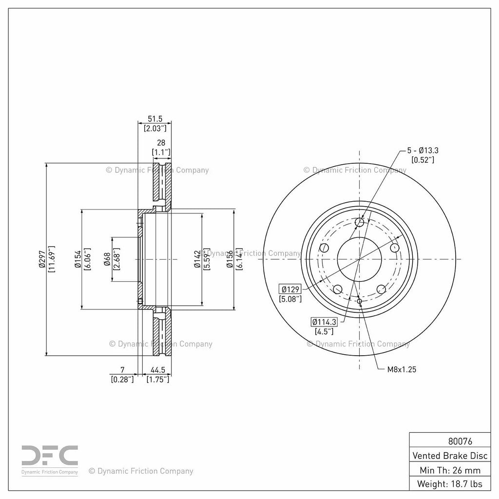 Front Dynamic Friction Company Disc Brake Rotor 600-80076 (1) For 2016-2022 Mazda -5, 2020-2021 Mazda 6