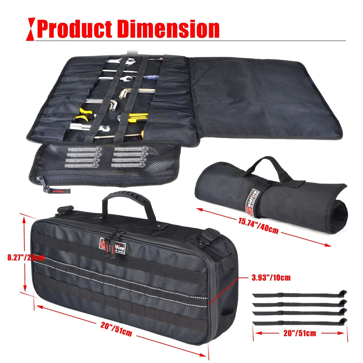 Goldfire Universal Travel Tool Storage Kit Storage Bag with Portable Tool Roll Organizer Wrench Tool Pouch for   Car Truck